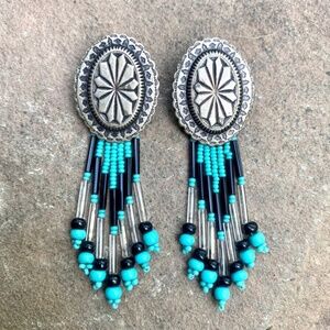 Concho Earrings Beaded Dangle Earrings